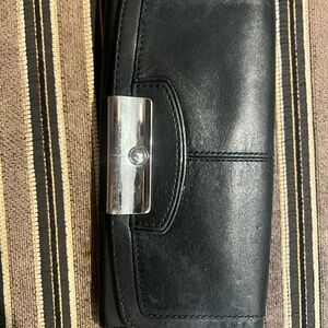 Coach Black Leather Wallet with Silver Turn-Lock